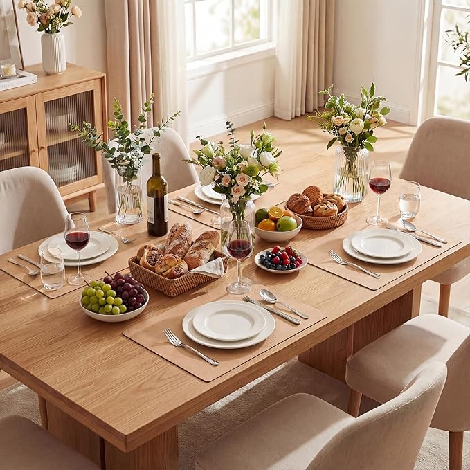Artoid Mode Pink Faux Leather Placemats Set of 4, 12x18 Inch Waterproof Wipeable Heat Resistant Vinyl Place Mats, Reversible Table Mats for Spring Kitchen Dining Decor