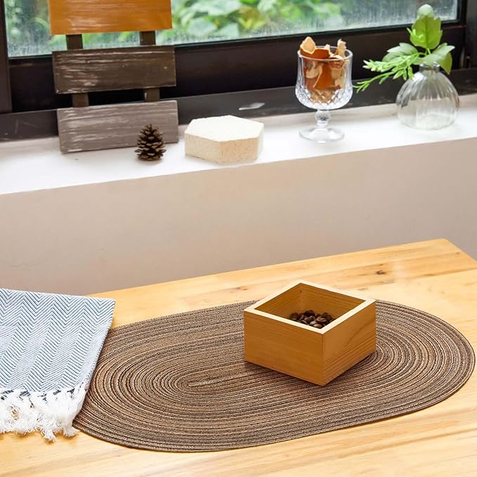 Noctiflorous Oval Braided Placemats Set of 4 Woven 12x18 Inch Non Slip Washable Heat Resistant Place Mats Round Tablemats for Dining Kitchen Party Daily Table Decor Dinner Mats (Brown, 4)
