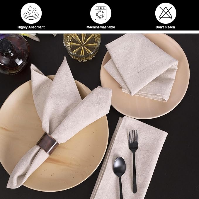 Bedding Craft Linen Flax Cotton Cloth Napkins 18x18 Set of 72 – Natural with 1" Fold & Mitered Corners – Machine Washable Reusable Fabric Napkins for Weddings, Events, Parties & Dining (6 Dozen)