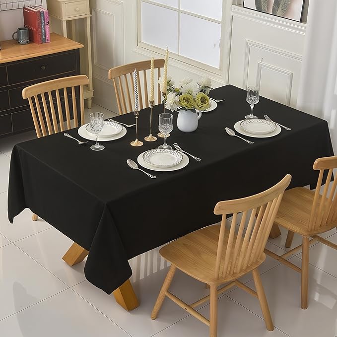 10-Pack 60x120 inch Black Table Cloths, Solid Stain and Wrinkle Resistant Oblong Tablecloth, Premium Plain Weave Polyester Fabric Rectangle Table Linen Covers for Hotel, Wedding