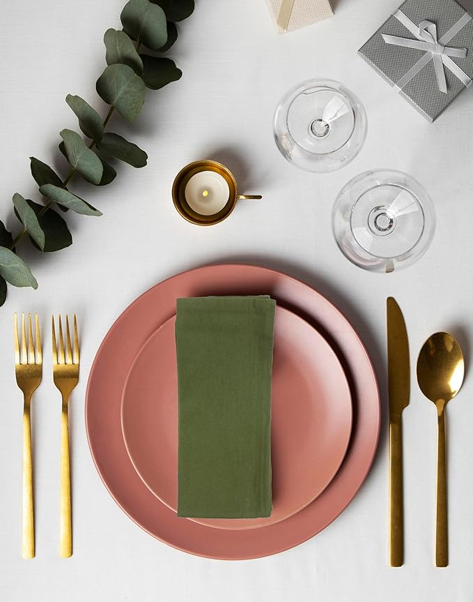 ACCENTHOME Accent Home 100% Cotton Napkins, Delicate Cloth Napkins for Dinners, Parties and Weddings，18 x 18 Inch Set of 12 - Olive Green