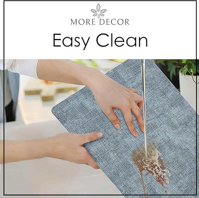 More Décor Faux Leather Placemats Set of 6 for Dining Table – Waterproof, Wipeable, Washable, Stain & Heat Resistant, Non-Slip Table Mats – 12 X 17 Inch, Blue