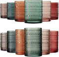 Khen Hobnail Beaded Highball Drinking Tumbler Glasses | Set of 12 | Color, Vintage Bubble Design Whiskey Glassware, Old-Fashioned, Embossed Design for Water, Wine, Cocktail Embossed, Rocks Glass
