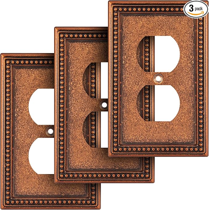 Henne Bery Raised Pearls Decorative Wall Plate Switch Plate Outlet Cover (Single Duplex 3PK, Sponged Copper)