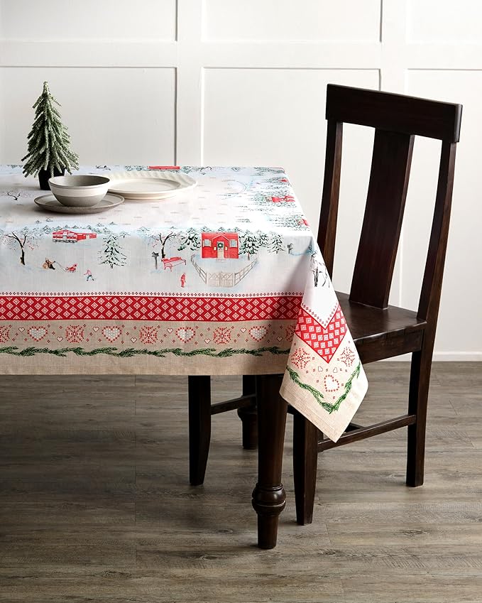 Maison d' Hermine Table Cloth Rectangle Table 100% Cotton 70 x 108 Inches Fall Tablecloth Reusable Everyday Use for Thanksgiving Christmas Decorations Dining Farmhouse Party (Rural Christmas)