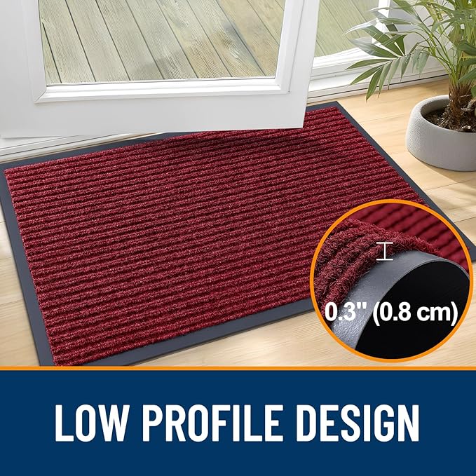OLANLY Front Door Mat Indoor Outdoor Entrance, Waterproof Heavy Duty Doormat, Fade Resistant, Low Profile, Easy Clean Patio Porch Welcome Floor Mats for Entry, 47x23, Wine Red