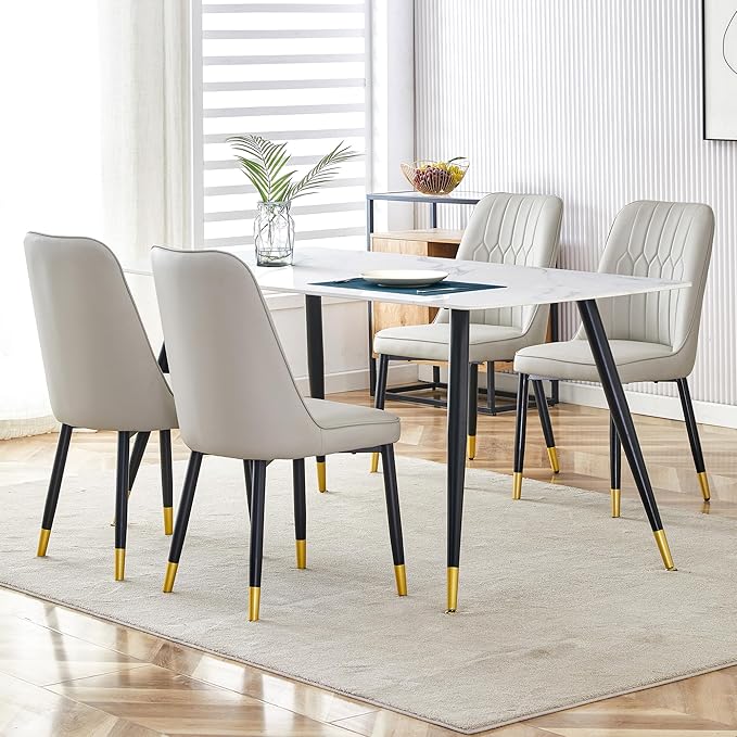 5 Piece Dining Table Set, 4 Chair Dining Table Set, Sintered Stone Kitchen Table Top and Modern Chairs Set of 4 for Kitchen Dining Room