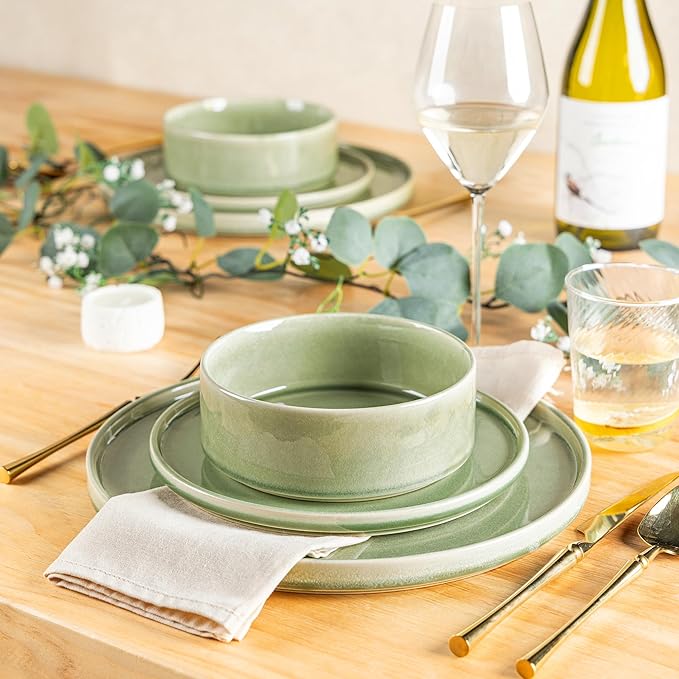 AmorArc Ceramic Dinnerware Sets, Handmade Reactive Glaze Stoneware Plates and Bowls Sets,Highly Chip and Crack Resistant | Dishwasher & Microwave Safe Dishes Set, Service for 4 (12pc)
