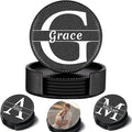 Custom Leather Coaster, Personalized Set of 6 Coasters for Drinks with Holder, DIY Logo Name Image, Durable, Non-Slip, Waterproof Leather Coaster for Home, Office, Bar, Cup Housewarming