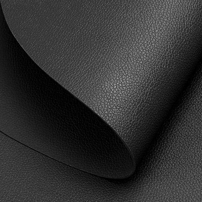 Myir JUN Round Placemats Set of 4 Faux Leather Place Mats and Coasters 15 inch Round Table Mats Dual Sided Non-Slip Stain Resistant Placemats (Black 01, Set of 4)