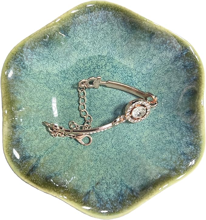 Jewelry Dish Tray - Ceramic Trinket Tray for Rings, Keys, Earrings | Decorative Key Bowl for Women, Gift for Friends, Sisters, Daughter, Mother, Lotus leaf shap, Jewelry Trays (Emerald Green)