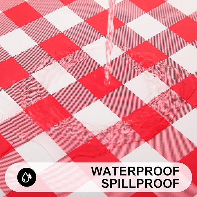 Smiry Rectangle Picnic Table Cloth, Elastic Waterproof Fitted Vinyl Tablecloths, Flannel Backed Buffalo Plaid Table Covers for Dining, Camping, Outdoor (White and Red, 30" x 72")