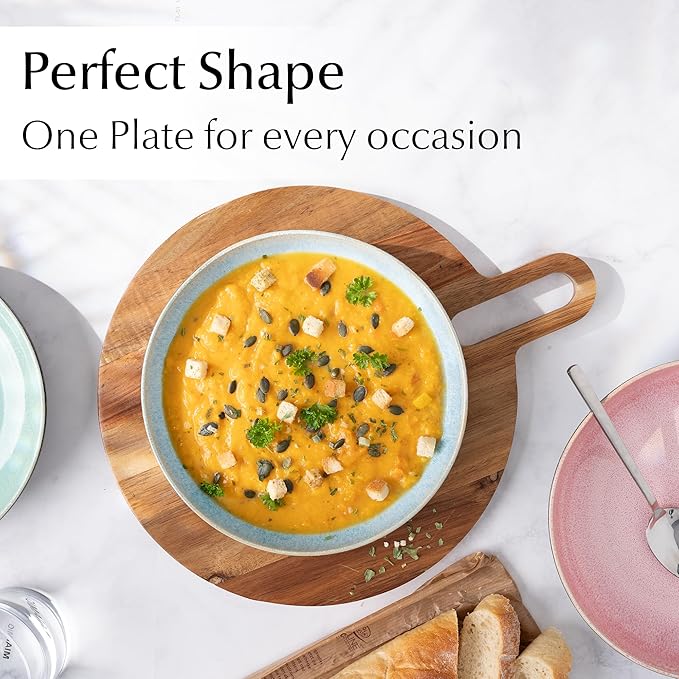 MIAMIO - Soup Plates Set of 6 (29 oz) / Pasta Bowls, Colorful Bowls for Pasta, Salad, Soup, Spaghetti/Microwave and Dishwasher Safe Bowls - Las Palmitas Collection