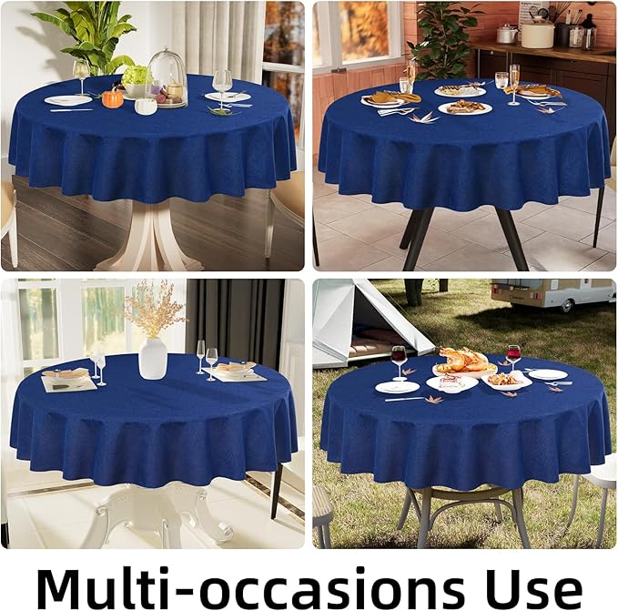 Smiry Round Faux Linen Table Cloth, Waterproof Burlap Fabric Tablecloth, Washable Decorative Farmhouse Table Covers for Kitchen, Dining, Parties, 60x60, Indigo