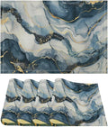 Marble Linen Place Mats Set of 4, 12x17 Inch Modern Abstract Foil Stone Texture Gold Navy Blue Marble Washable Fabric Non-Slip Placemats for Home Dining Table Banquets Party Kitchen Decoration