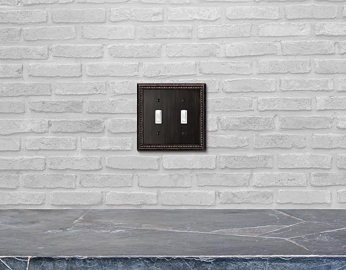 Henne Bery Sunken Pearls Heavy Duty Decorative Wall Plate Switch Plate Outlet Cover (Double Toggle, Aged Bronze)