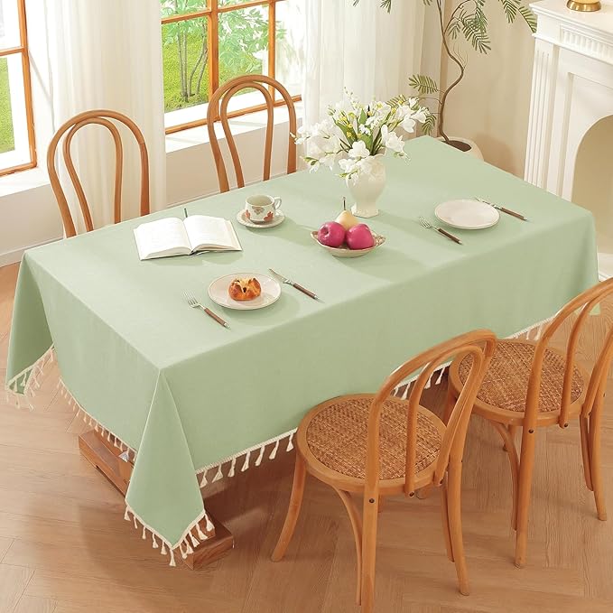 JIALE Spring Tablecloth, Heavy Duty Linen Style Textured Table Cloth Rectangle Tables, Wrinkle-Free Washable Waterproof Table Cover for Kitchen, Dining, Parties, 55"x106", Sage Green