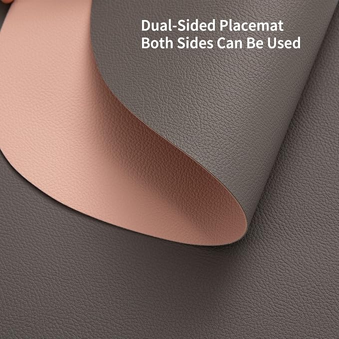 Myir JUN Placemats, Dual-Sided Placemats Waterproof Faux Leather Placemats Set of 6 Place Mats and Coasters Non-Slip Washable Table Mats for Dining Table (Gray Pink, Set of 6)
