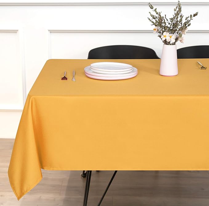sancua Rectangle Tablecloth - 70 x 90 Inch - Stain and Wrinkle Resistant Washable Polyester Table Cloth, Decorative Fabric Table Cover for Dining Tables, Buffet Parties and Camping, Gold