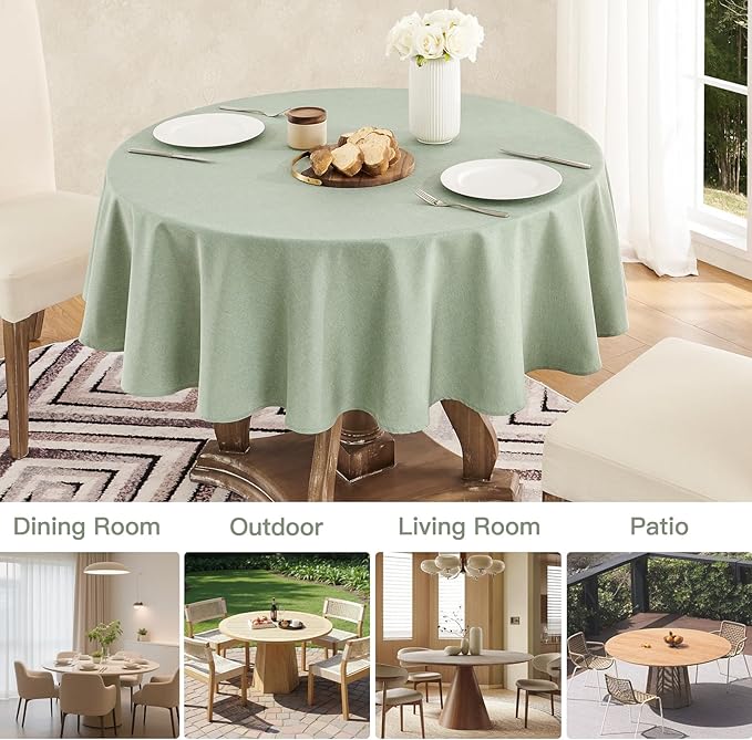 Tablecloth Linen Textured Waterproof & Stain Resistant Table Cloth Wrinkle Free Decorative Fabric Farmhouse Table Cover for Dining/Party/Buffet/Wedding, 60 x 60 Inch, Sage Green