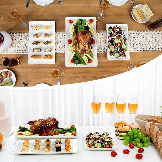 Kassel Ceramic Serving Platter Set | 14”/12”/10” Rectangular Serving Trays for Entertaining at Parties and Weddings | Oven Safe Large Serving Trays for Tacos, Steak and Cake