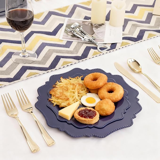 COLOSUS Navy Blue Disposable Plastic Party Plates Set Include 60pcs (30 guest) Dinner plate and Dessert Plate Heavy weight Party Dinnerware Plates