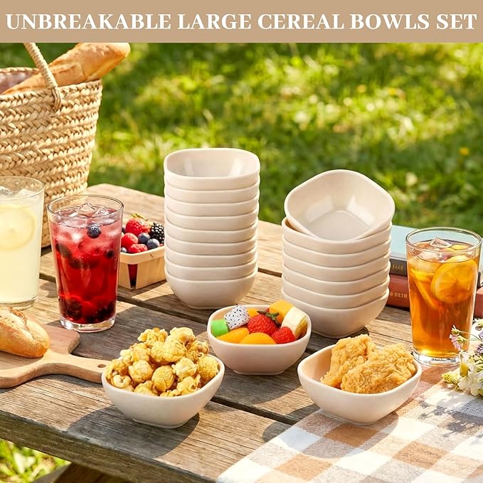 Gejoy 50 Pcs Wheat Straw Dipping Saucers Bowls 4.5 oz Unbreakable Small Soy Sauce Dishes Mini Prep Cups Dessert Snack Bowls Microwave Dishwasher Safe for Side Dish, Snacks, BBQ, Ketchup(Beige)