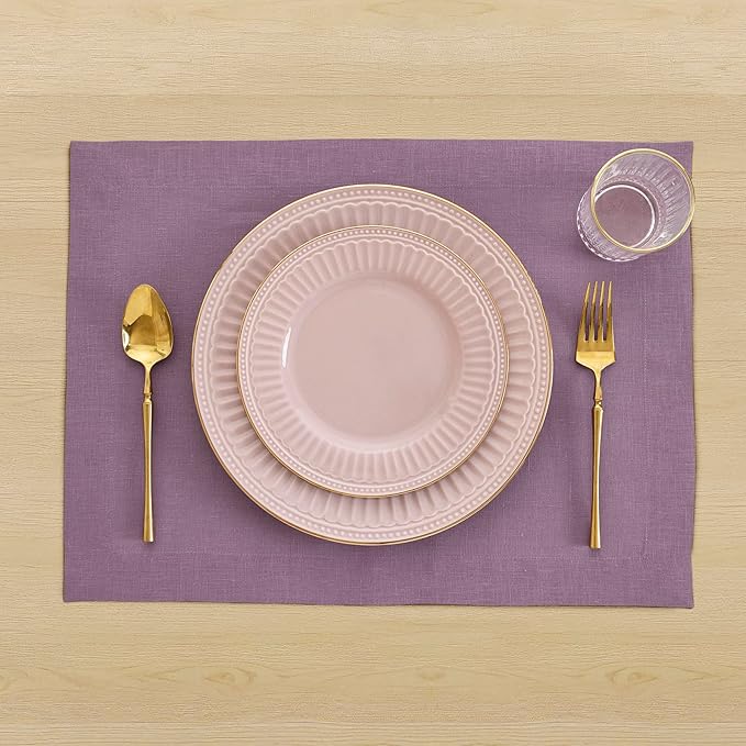 Solino Home Linen Placemats Set of 4 - Mulberry Placemats 14 x 19 Inch - 100% Pure Linen Table Place Mats for Valentines, Spring, Easter - Fete