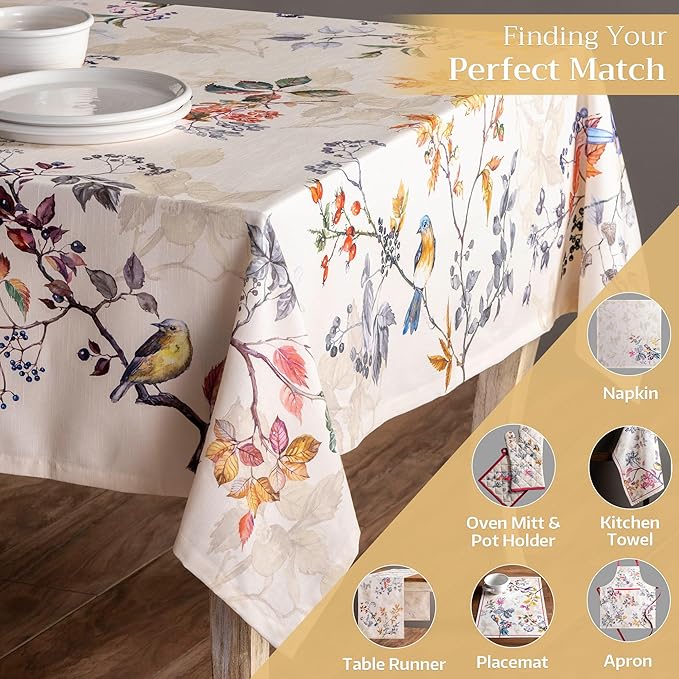 Maison d' Hermine Table Cloth Square Table 100% Cotton 60 x 60 Inches Fall Tablecloth Reusable Everyday Use for Thanksgiving Christmas Decorations Dining Farmhouse Party (Equinoxe - Beige)
