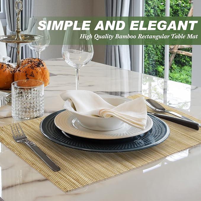 Set of 24 Bamboo Placemats 15.8x12 Inch Sushi Rolling Mat Japanese Style Wicker Placemats Washable Heat Resistant Table Mats for Dinner Kitchen Wedding Party(Natural)