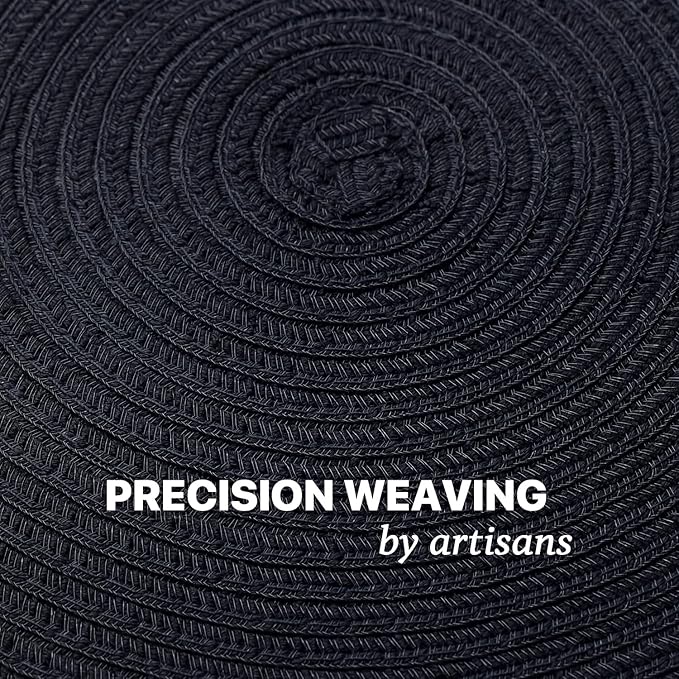 Round Placemats Set of 8 Woven Placemats Washable Braided Table Mats for Dining Table Heat Resistant Non-Slip Circle Place Mats(Black)