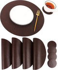 Embossed PU Leather Placemats, Waterproof Coffee Coasters, Kitchen Table Mats, Easy to Wipe Off for Dining Round Table