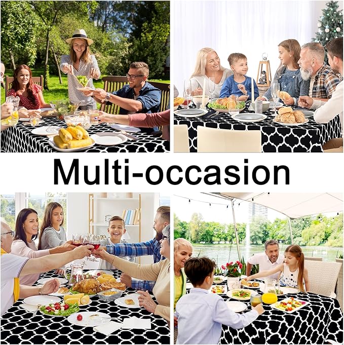 Smiry Rectangle Table Cloth, Waterproof Vinyl Tablecloth with Flannel Backing for Rectangle Tables, Wipeable Spillproof Plastic Tablecloths for Dining, Camping, Indoor and Outdoor (60" x 144", Black)