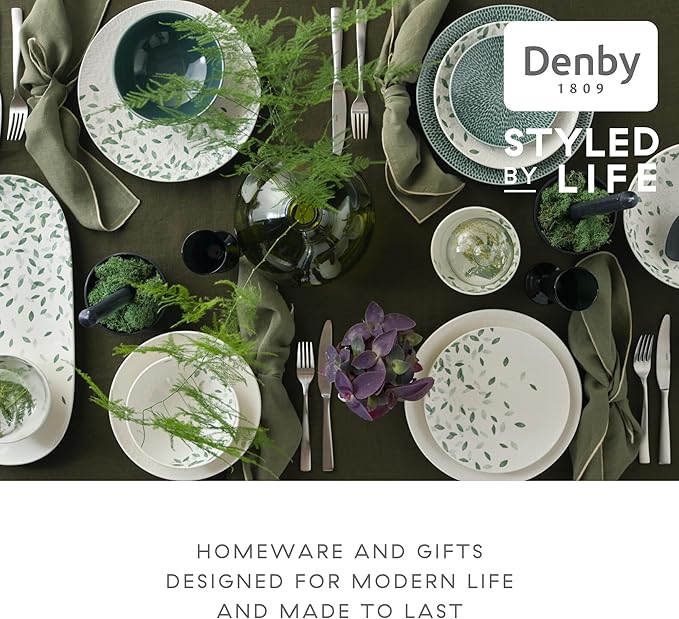 Denby - Carved Green Medium Plates Set of 4-9 Inch - Dishwasher Microwave Oven Safe - Uniquely Textured Porcelain Medium Plate - Scratch Chip Resistant