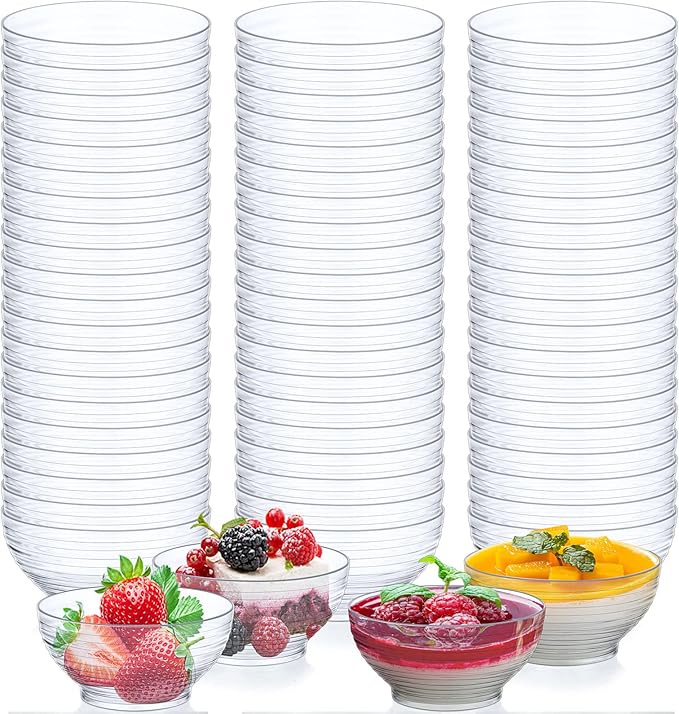 150 Pcs 3 oz Mini Dessert Bowls Small Appetizer Dessert Cups Reusable Mini Clear Plastic Bowls Small Party Serving Cups for Mousse, Puddings, Appetizers, Condiments, Snacks,ketchup, Soy, BBQ, Party