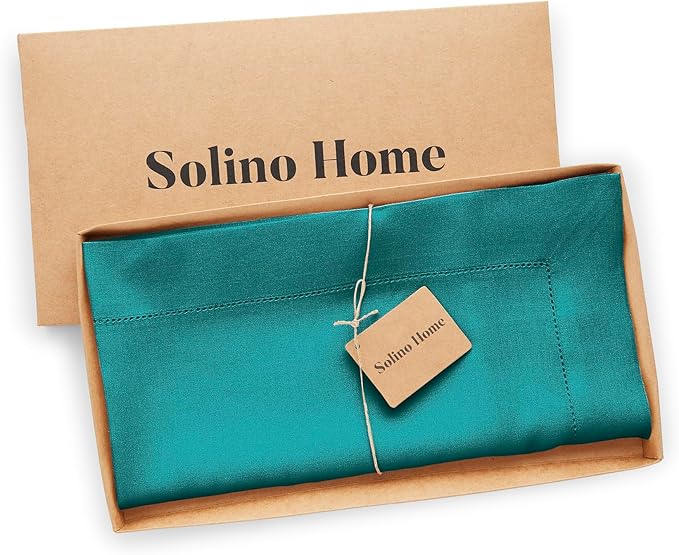 Solino Home Linen Tablecloth 60 x 144 Inch - Classic Hemstitch 100% Pure Linen Teal Table Cloth for Rectangle Tables - Machine Washable Tablecloth