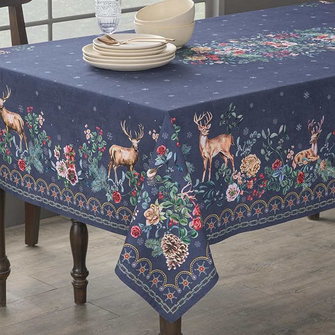 Maison d' Hermine Table Cloth Rectangle Table 100% Cotton 70 x 108 Inches Fall Tablecloth Reusable Everyday Use for Thanksgiving Christmas Decorations Dining Farmhouse Party (Christmas Joy)