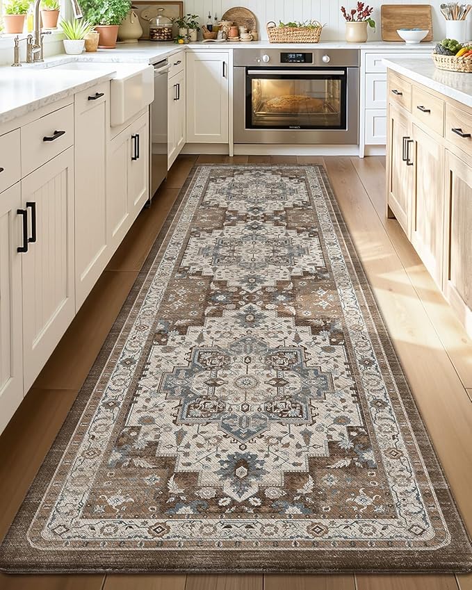Color&Geometry Anti Fatigue Kitchen Mats for Floor 24x87, Vintage Decor, Easy Clean, Waterproof & Oil Proof, 0.4" Thick Cushioned, Non-Slip Kitchen Runner Rug for Sink, Laundry, Office, Brown