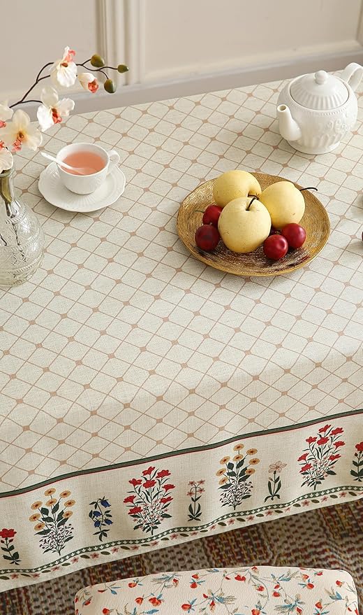 ISAENNE Designer Vintage Linen Floral Extra Long Tablecloth Rectangle,Fall Colorful Modern Table Cloth,Anti-Wrinkle Decor Tablecloths for Dining Thanksgiving Kitchen Christmas,67"*118"-Bertina E