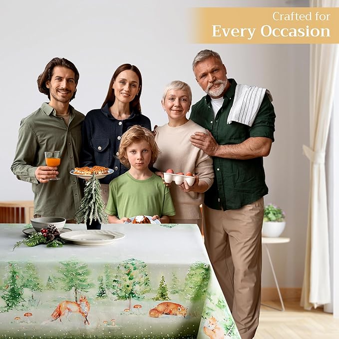 Maison d' Hermine Table Cloth Square Table 100% Cotton 54 x 54 Inches Fall Tablecloth Reusable Everyday Use for Thanksgiving Christmas Decorations Dining Farmhouse Party (Winter Mornings)