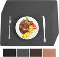 Vinyl Placemats Set of 8 Heat Resistant Easy Clean Non-Slip Place Mats for Dining Table Faux Leather Waterproof Stain Resistant Wipeable Washable PVC Table Mats(8, Gray)