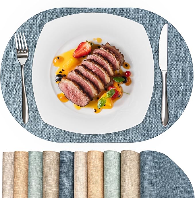 Oval Placemats for Dining Table Set of 2, Washable Leather Table Mats, Waterproof Heat-Resistant Non-Slip Kitchen Placemats, Simple Style Oval Design