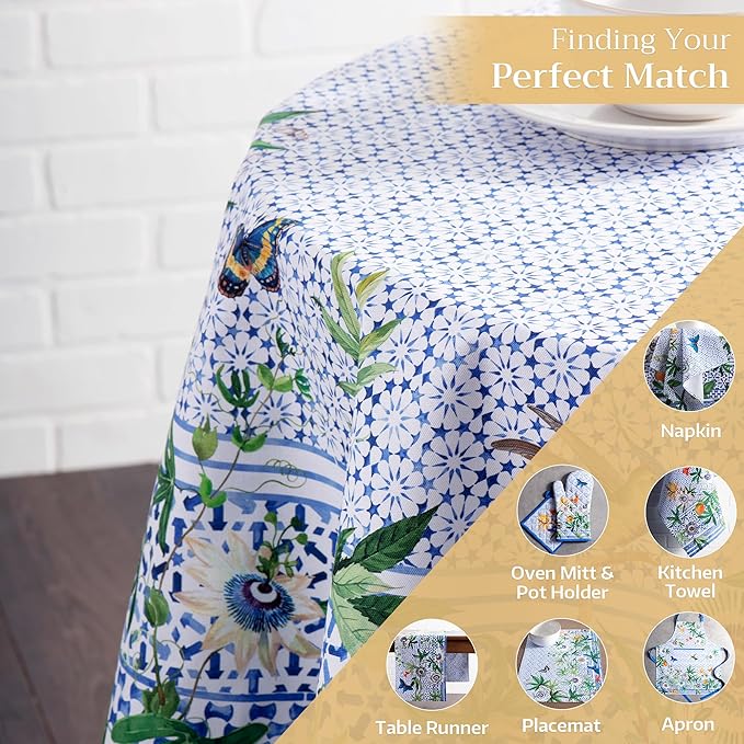 Maison d' Hermine Table Cloth Round Table 100% Cotton 63 Round Inches Tablecloth Reusable Decorative for Dining Room Farmhouse Home Valentines Day Decorations Spring Summer - Passiflora
