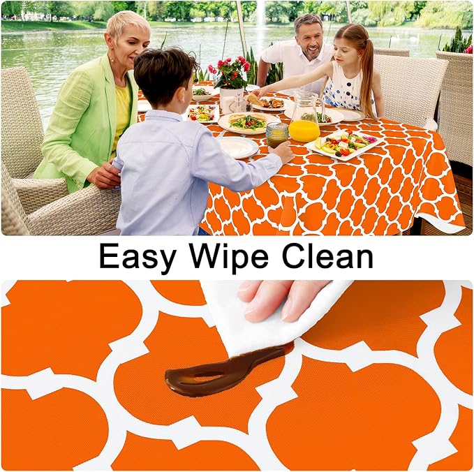 Smiry Rectangle Table Cloth, Waterproof Vinyl Tablecloth with Flannel Backing for Rectangle Tables, Wipeable Spillproof Plastic Tablecloths for Dining, Indoor and Outdoor (60"x102", Bright Orange)