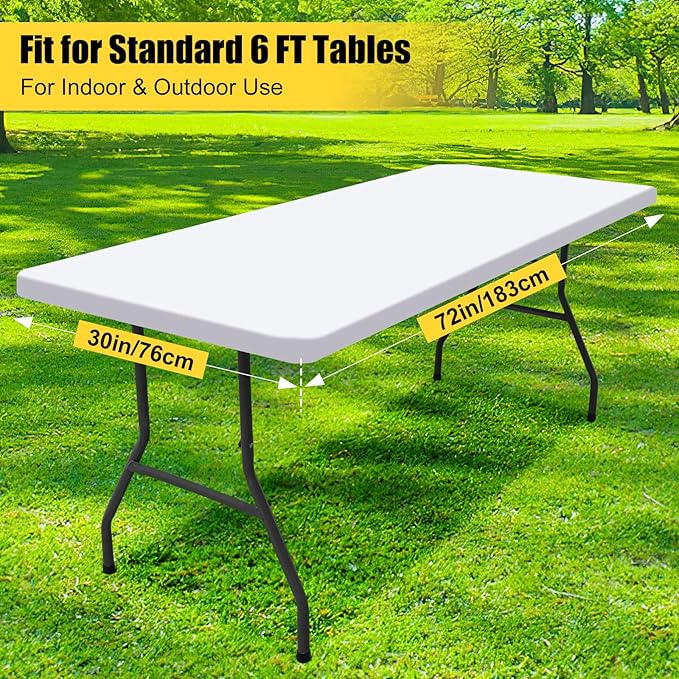 Smiry Rectangle Picnic Table Cloth, Waterproof Elastic Fitted Tablecloths for 6 Foot Tables, Washable Polyester Table Cover for Camping, Indoor and Outdoor (White, 30"x72")