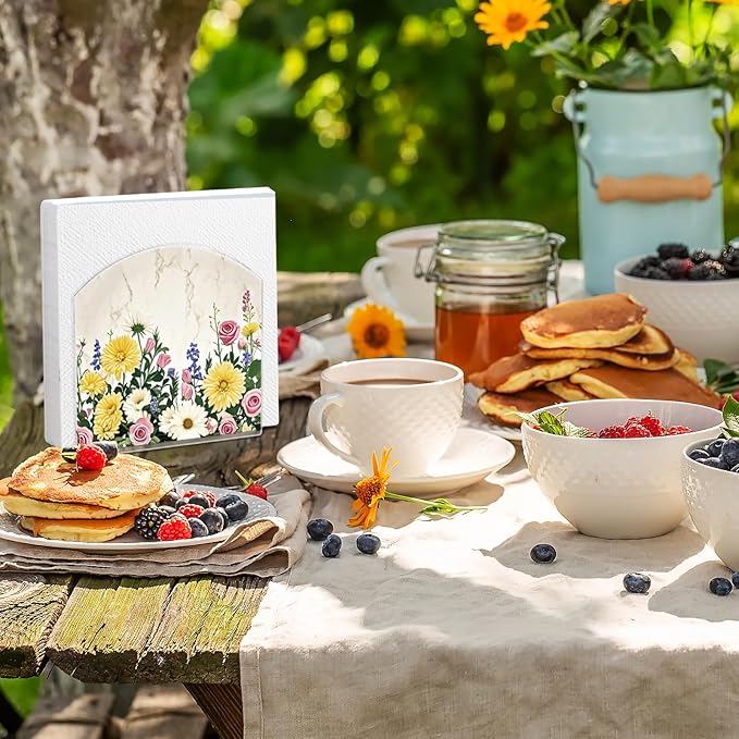 Sunflower Decor Napkin Holder for Table, 2 Pack 5"x5" Spring Paper Holder for Kitchen, Party, Dining Restaurant, Bar Summer Rustic Cocktail Paper Napkin Dispenser for Table Decoration Gift