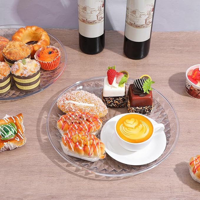10 Pcs Round Clear Plastic Serving Platters and Trays, 12 Inch Party Dinner Plates for Appetizers, Desserts, Fruits, Catering, Weddings and Events