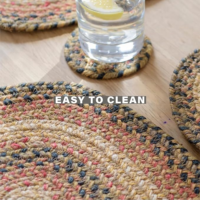 Homespice Russet Jute Braided Coasters 4", Warm Country Decor, Set of 6, Multicolor - Durable, Absorbs Moisture, Easy to Clean and Protects Furniture