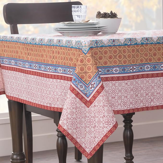 Maison d' Hermine Table Cloth Rectangle Table 100% Cotton 70 x 120 Inches Fall Tablecloth Reusable Everyday Use for Thanksgiving Christmas Decorations Dining Farmhouse Party (Romane)