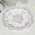 50 Pack 8" White Lavender Lilac French Toile Dessert Plates, Disposable Round Paper Floral Pattern Appetizer Salad Plates 300 GSM for Party Decoration